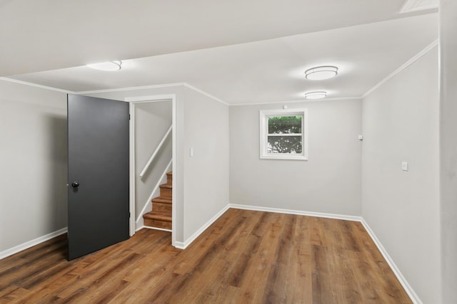 basement featuring dark hardwood / wood-style floors