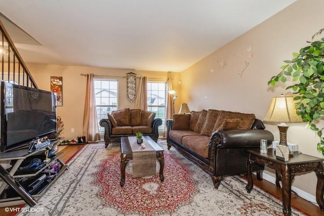 living room featuring light hardwood / wood-style flooring