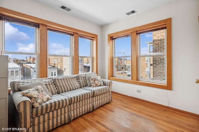 living room with light wood-type flooring