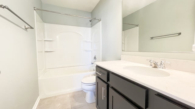 full bathroom with tile patterned floors, vanity, toilet, and bathing tub / shower combination