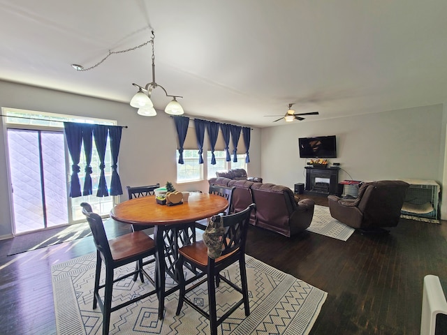 dining room with ceiling fan and wood-type flooring