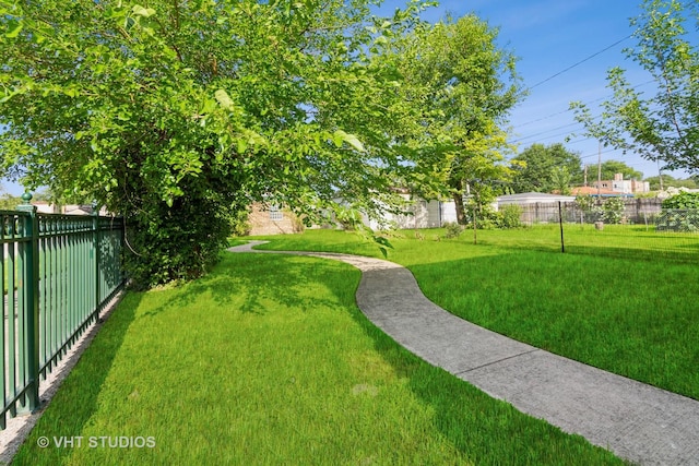 view of yard with a fenced backyard