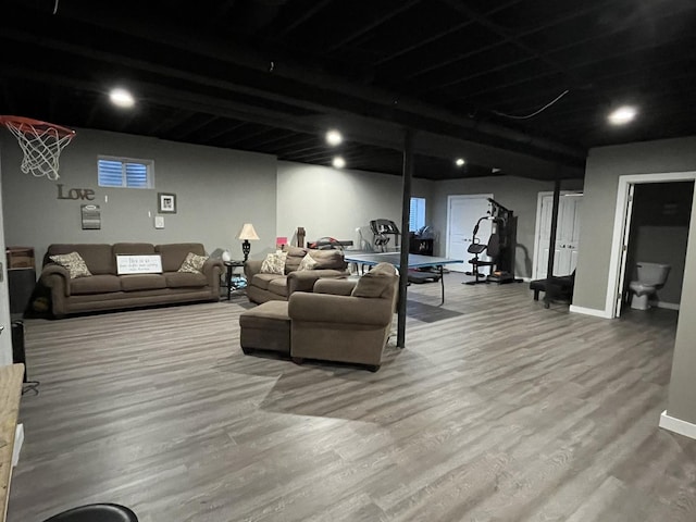 living room with hardwood / wood-style floors