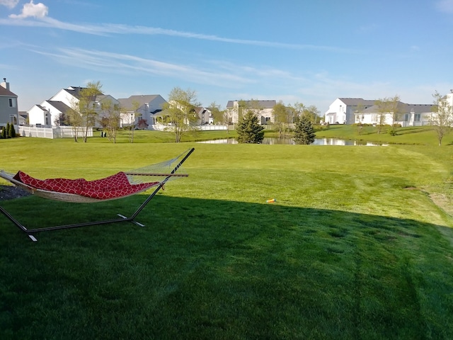 view of yard with a water view