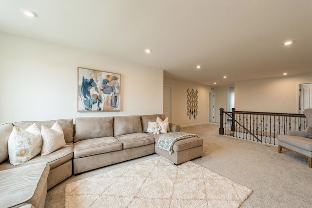 living room featuring light colored carpet