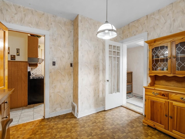 dining room with parquet floors