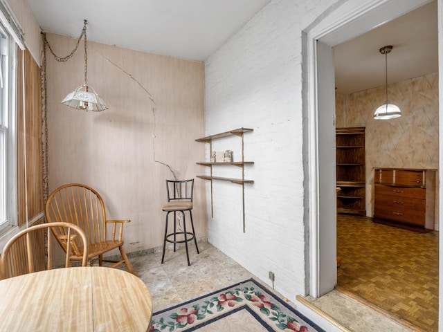 interior space with light parquet floors