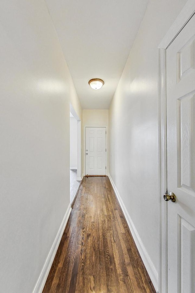 hallway featuring dark wood-type flooring