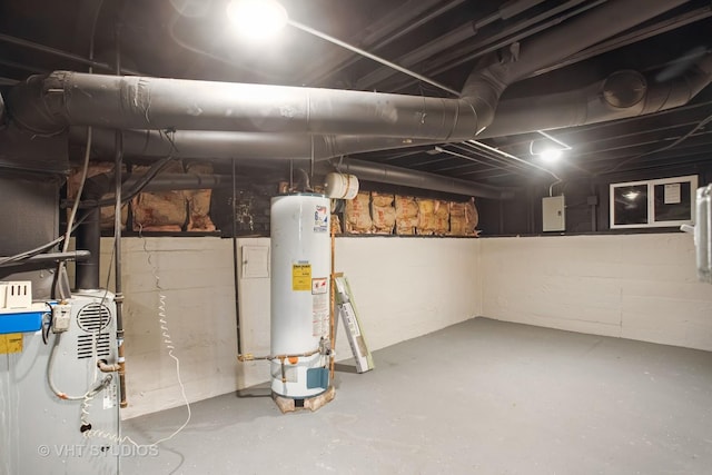 basement featuring gas water heater