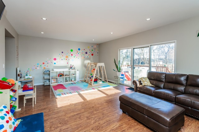 playroom with hardwood / wood-style floors