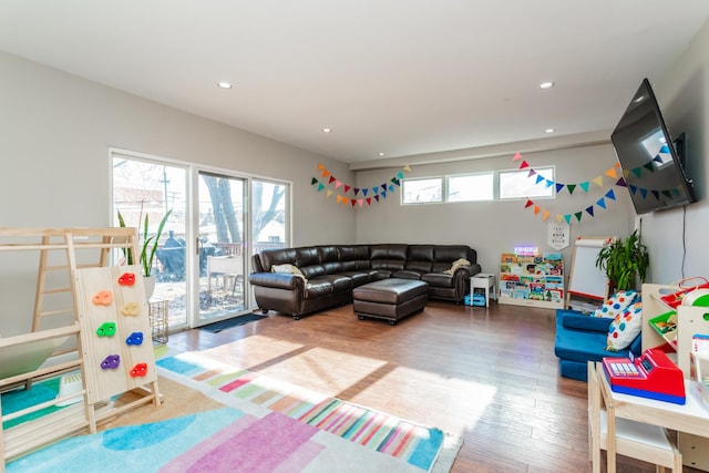 playroom featuring hardwood / wood-style floors and a healthy amount of sunlight