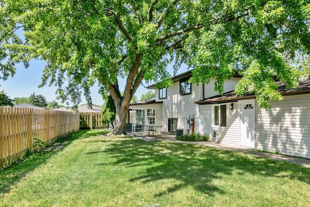 back of house featuring a patio and a lawn