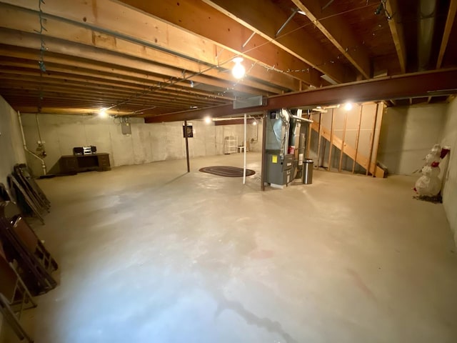 basement with heating unit