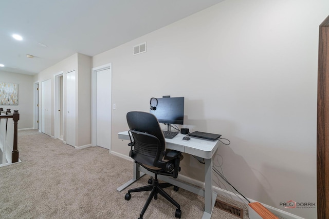 view of carpeted home office