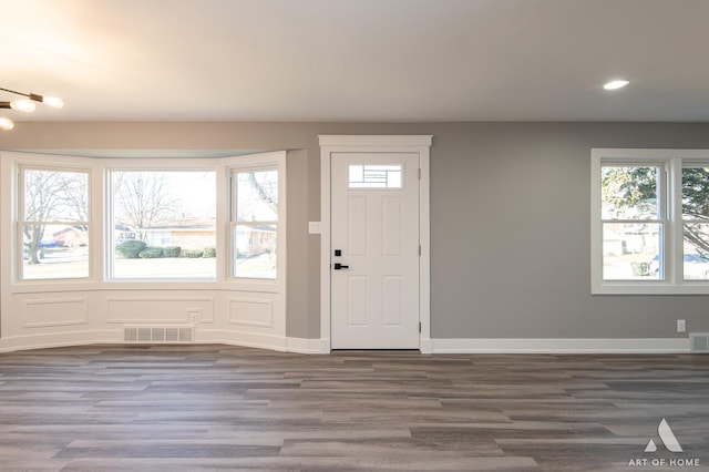 foyer entrance featuring dark wood-type flooring