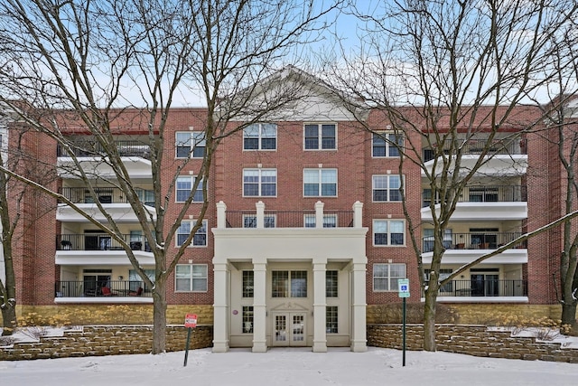 view of snow covered building