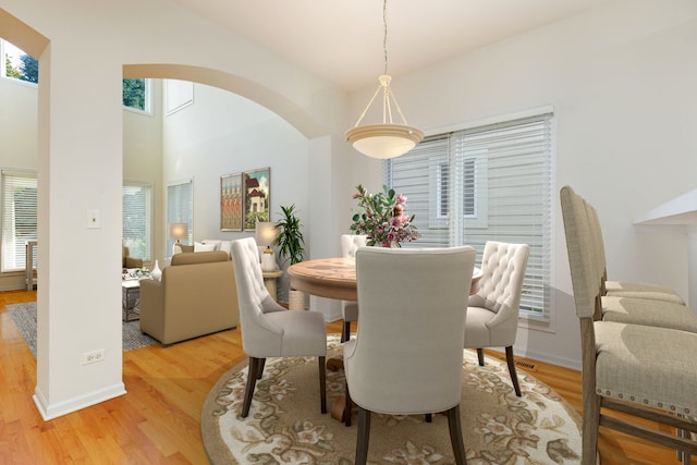 dining space featuring light hardwood / wood-style floors