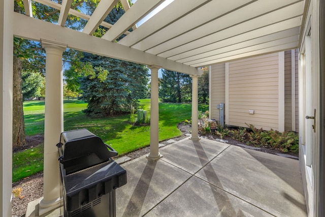 view of patio with a pergola and a grill