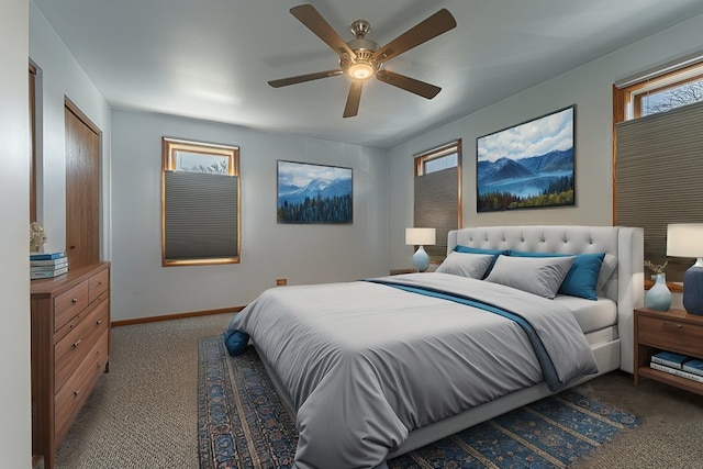 bedroom featuring carpet floors and ceiling fan