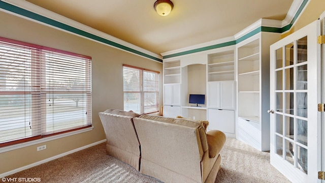 living room with light carpet