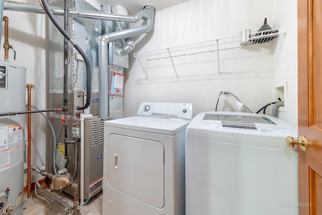 laundry area featuring separate washer and dryer and water heater