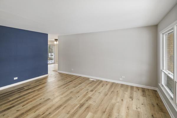 spare room with light hardwood / wood-style floors and plenty of natural light