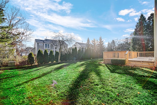 view of yard featuring a wooden deck