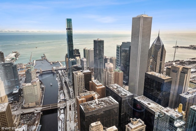 view of city with a water view