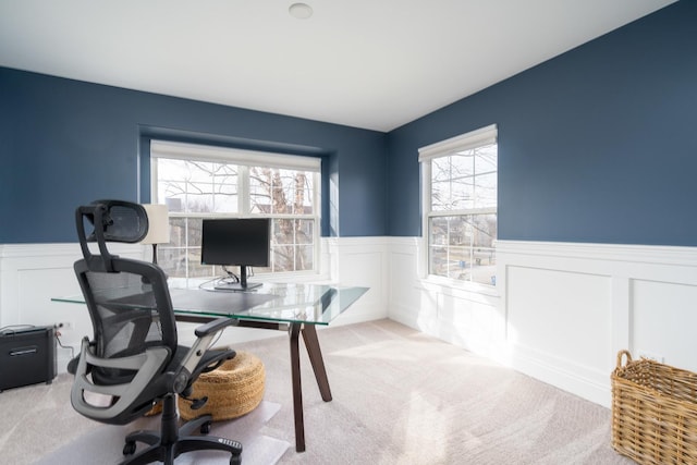 view of carpeted office space