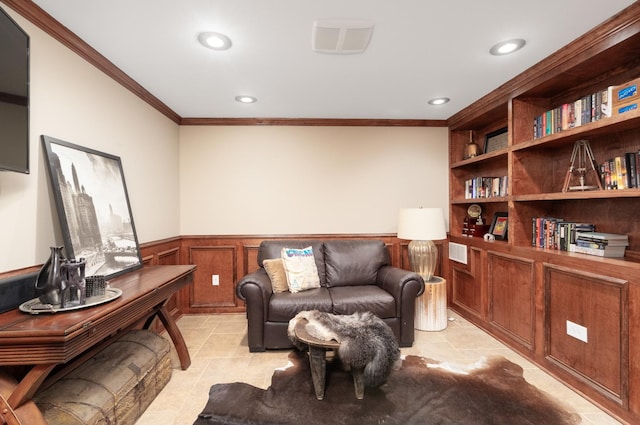 living room with crown molding