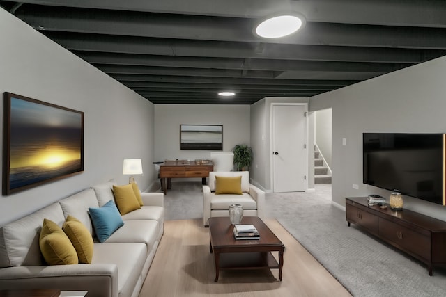 living room featuring light wood-type flooring