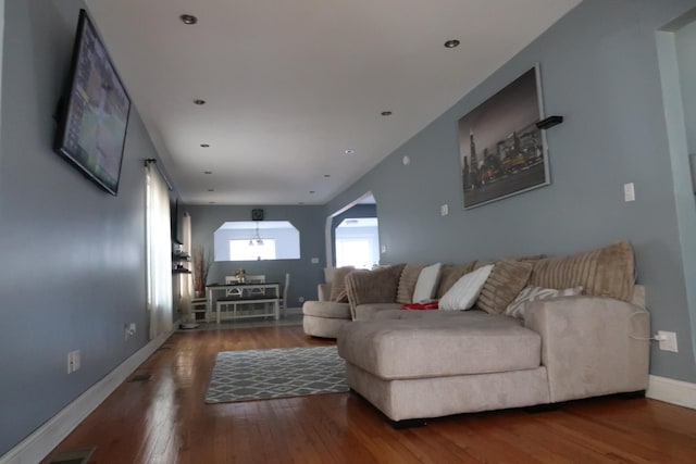 living room with wood-type flooring