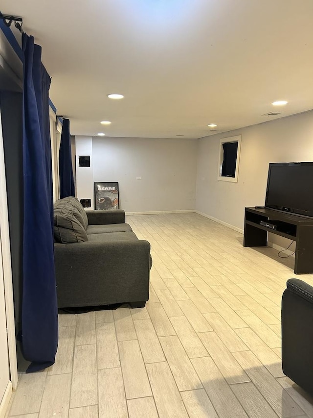 living room with light wood-type flooring