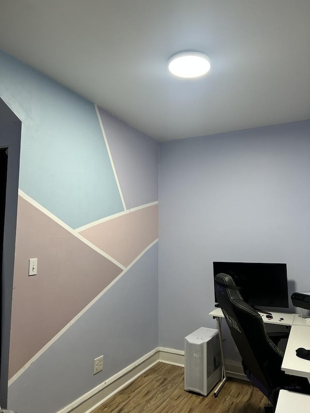 home office featuring dark wood-type flooring