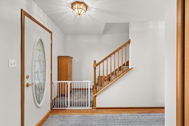 foyer entrance with hardwood / wood-style flooring