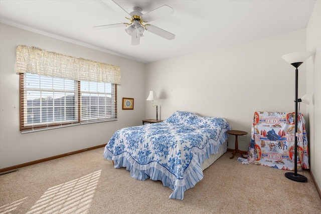 bedroom featuring carpet flooring and ceiling fan