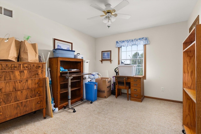 office with ceiling fan and light colored carpet