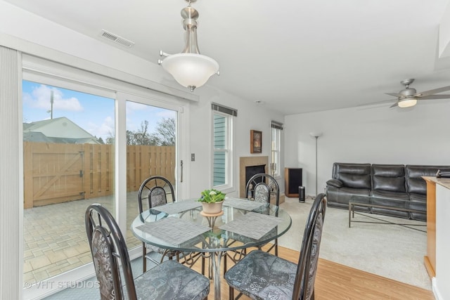 dining room with ceiling fan