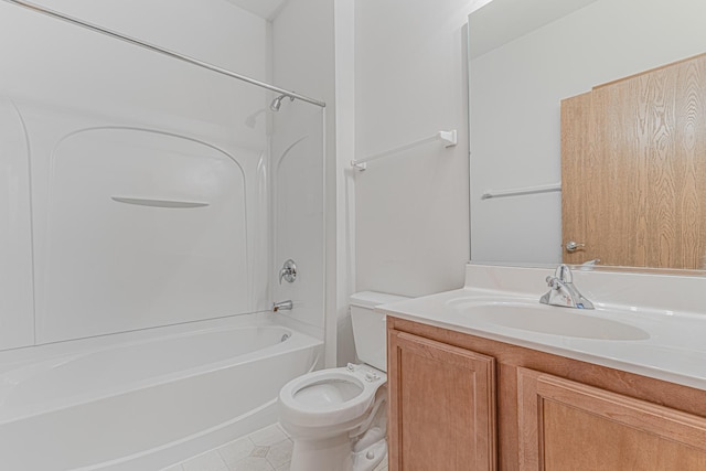 full bathroom featuring tile patterned flooring, vanity, toilet, and tub / shower combination