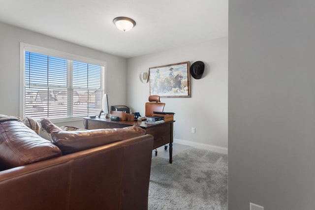 view of carpeted home office