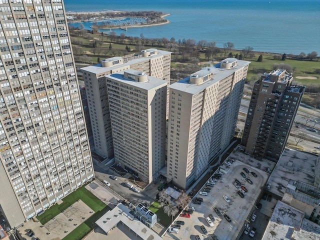 aerial view with a water view