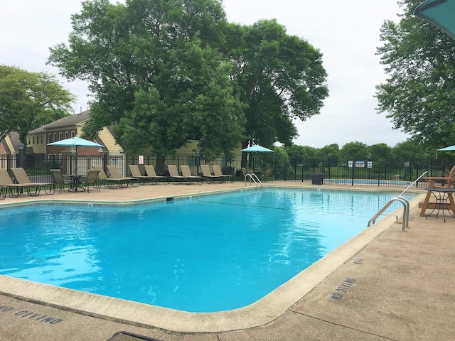 view of swimming pool featuring a patio area