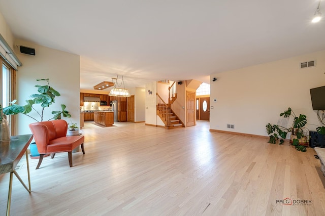 living room featuring light wood-type flooring