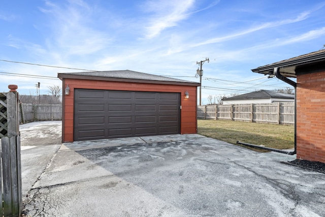 garage with a lawn