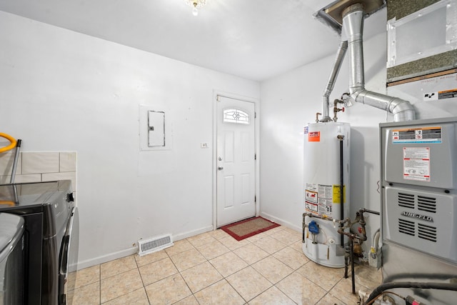 utility room featuring washing machine and dryer and water heater