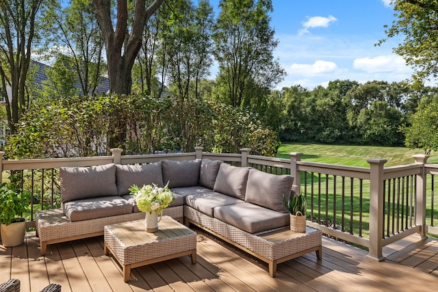 deck featuring a yard and an outdoor hangout area