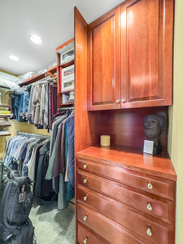 walk in closet featuring carpet floors