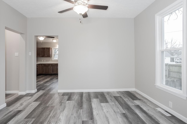 spare room featuring hardwood / wood-style floors and ceiling fan