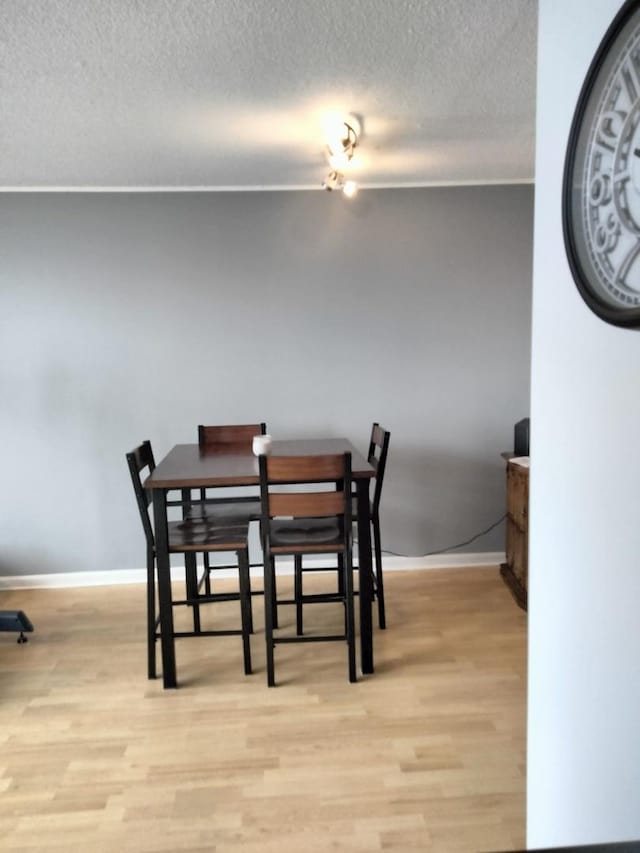 dining space with light hardwood / wood-style flooring and a textured ceiling