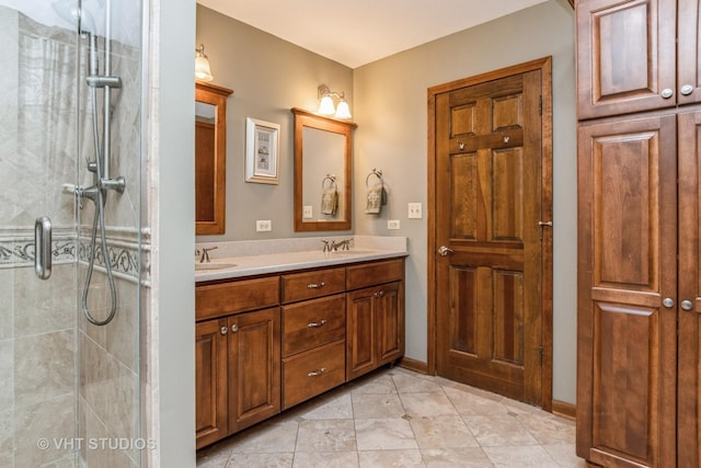 bathroom with vanity and walk in shower